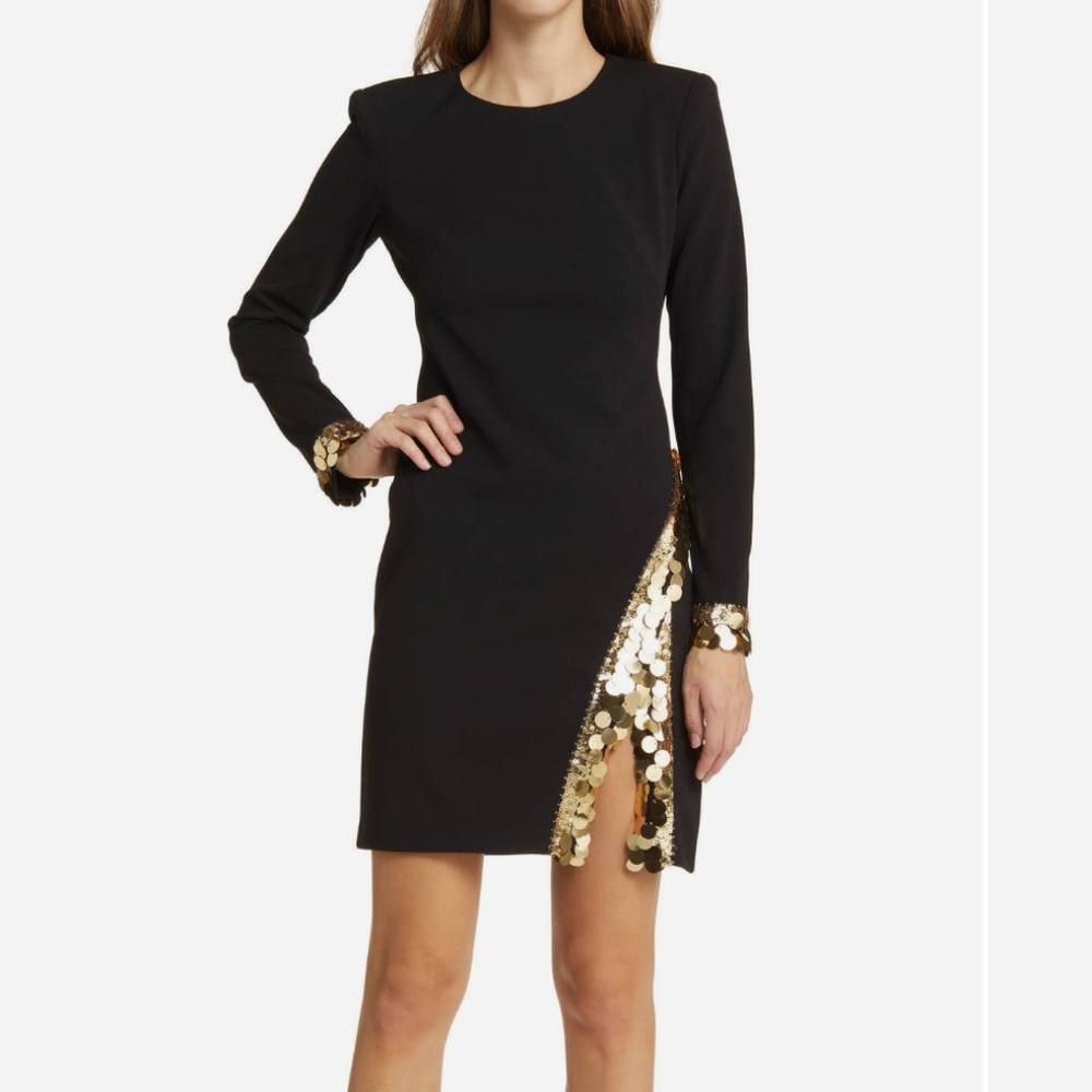Vince Camuto Black Dress with Gold Sequin Accents
